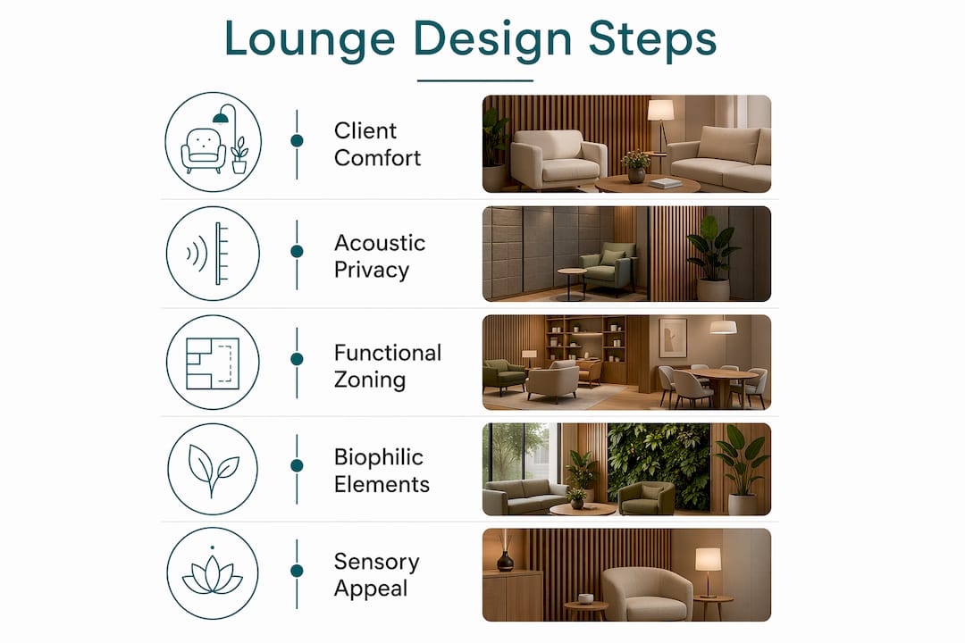 Infographic illustrating key executive lounge design steps