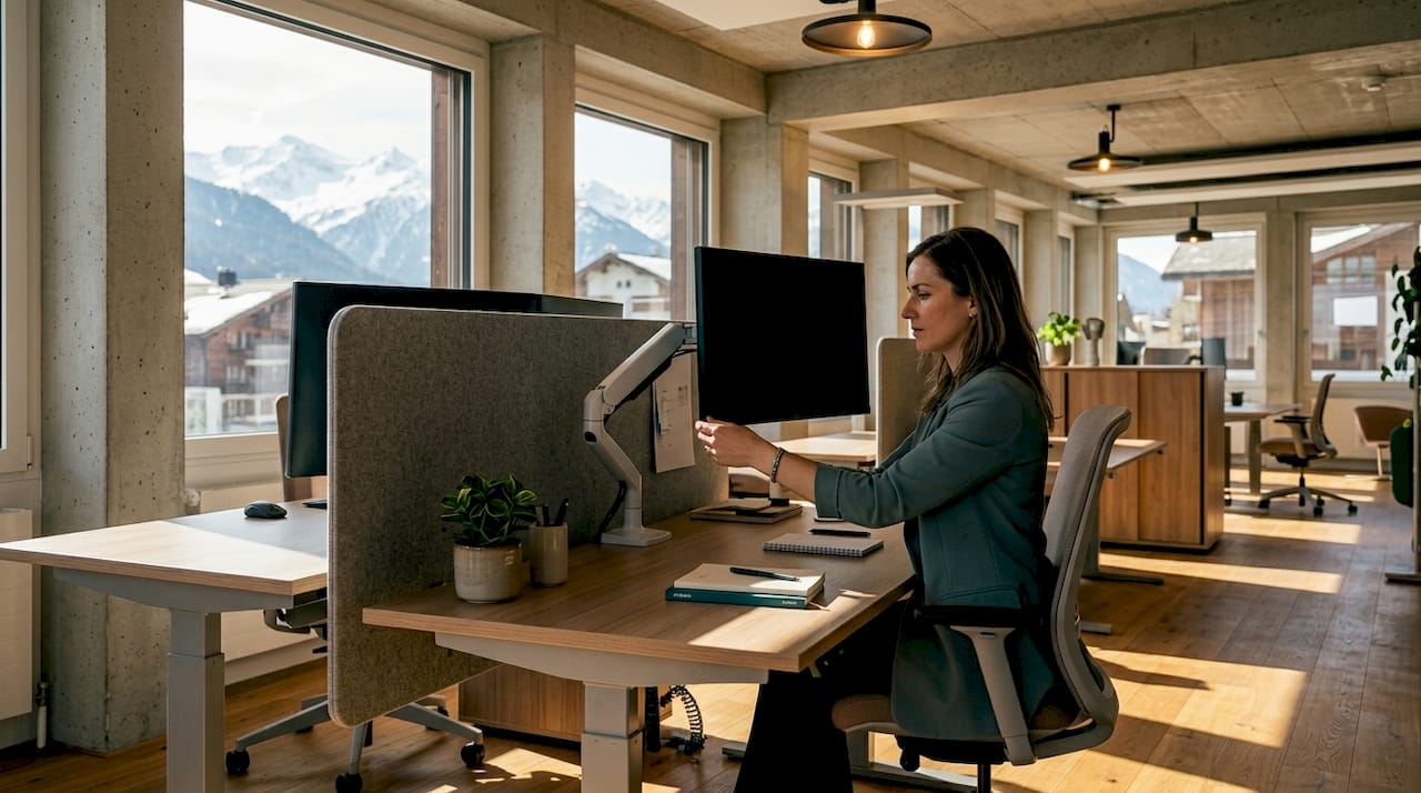 Ergonomic monitor setup in collaborative office space