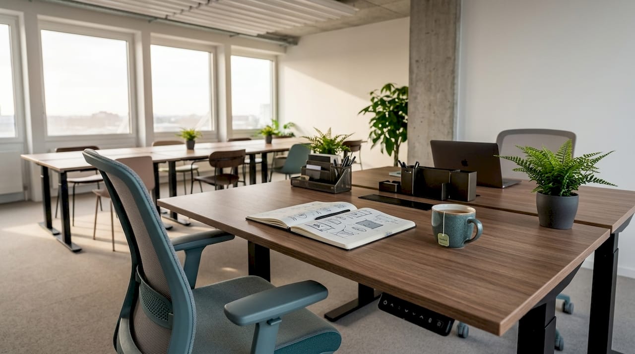 Ergonomic modular office corner with natural light