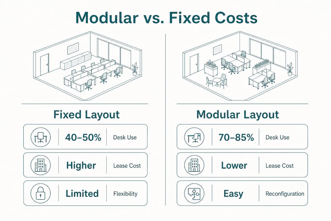 Infographic comparing modular and fixed office costs