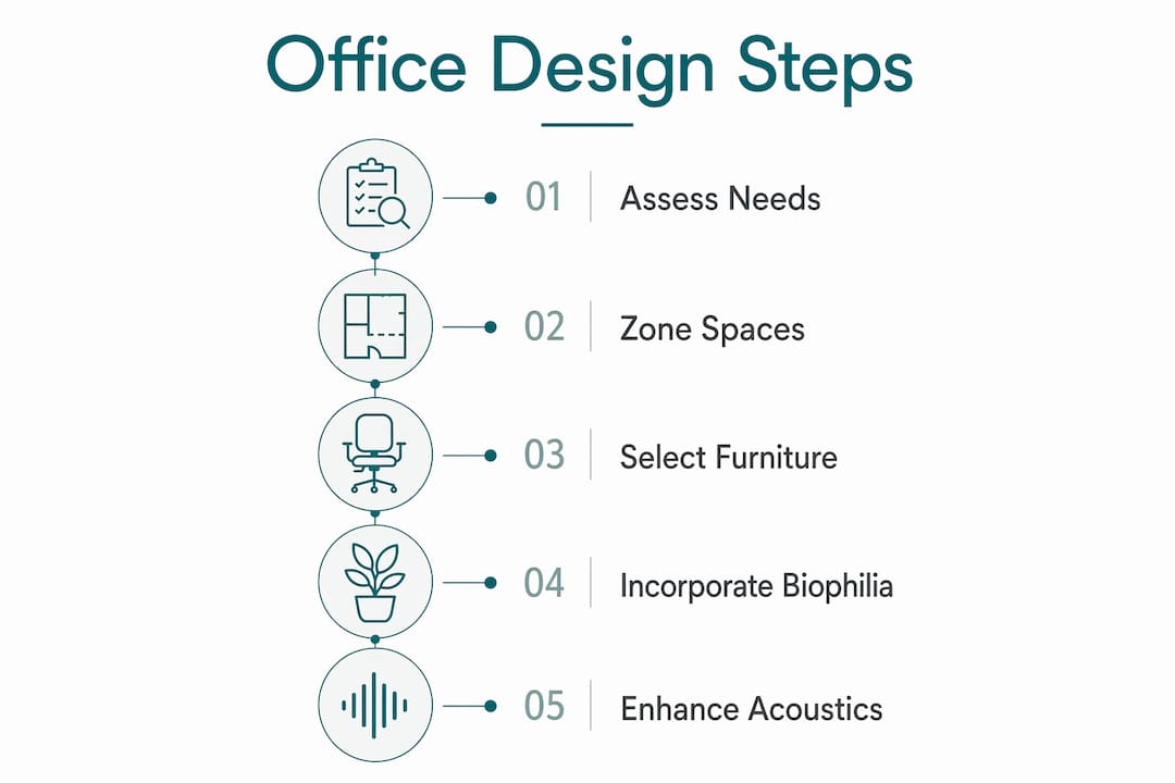 Infographic showing office design steps