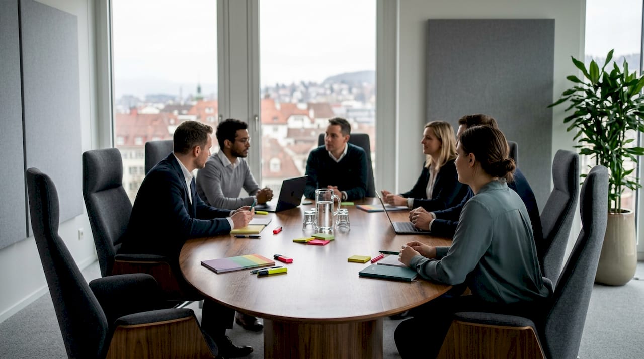 Collaborative meeting room with modern furnishings