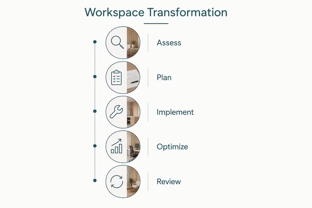Infographic showing five steps of workspace transformation
