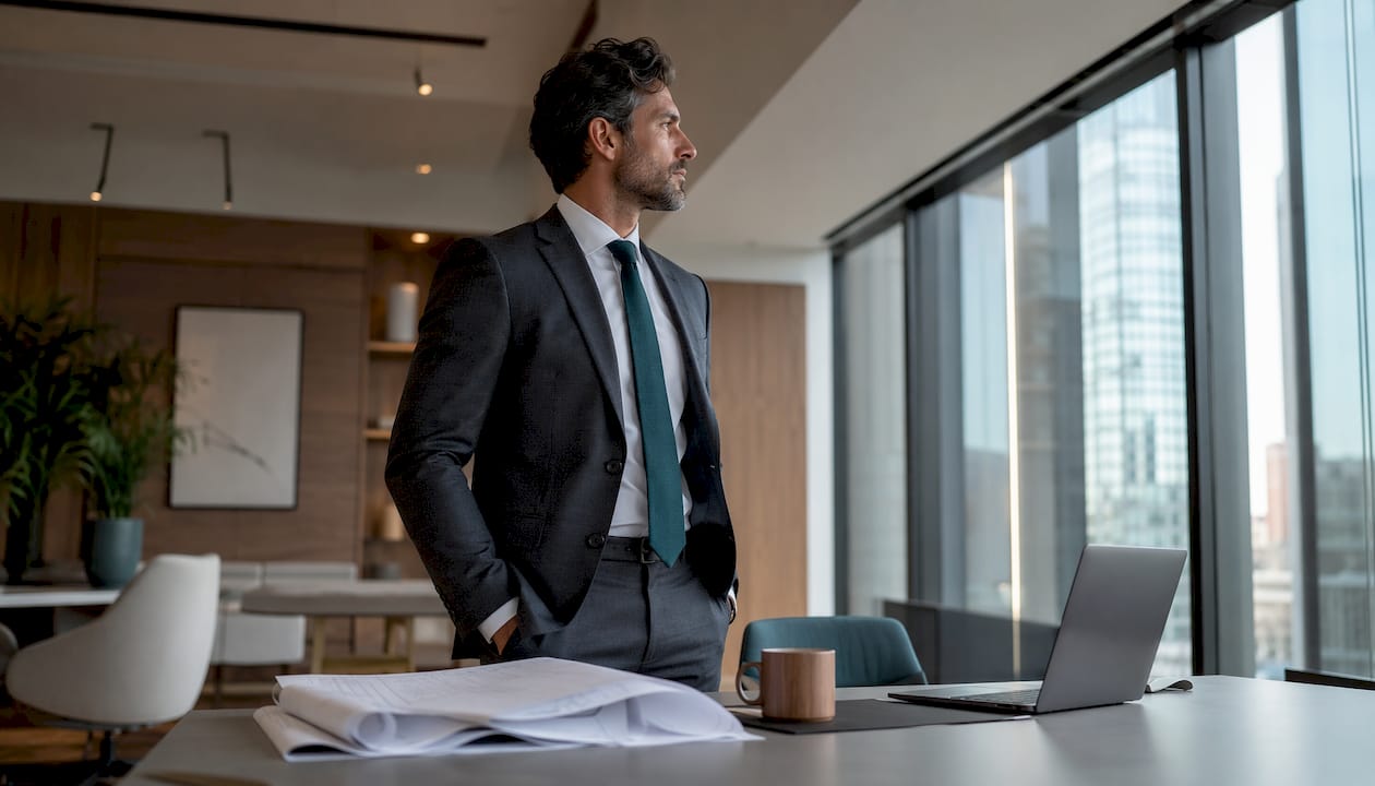 Executive at ergonomic workstation in sophisticated office