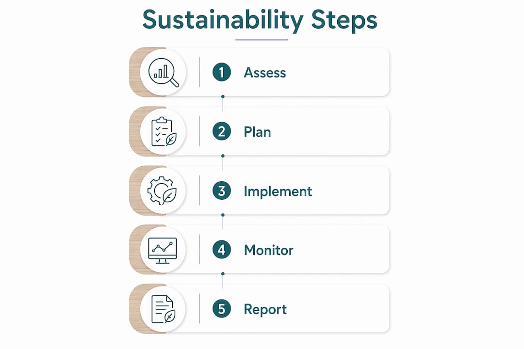 Infographic illustrating sustainability process steps in office design