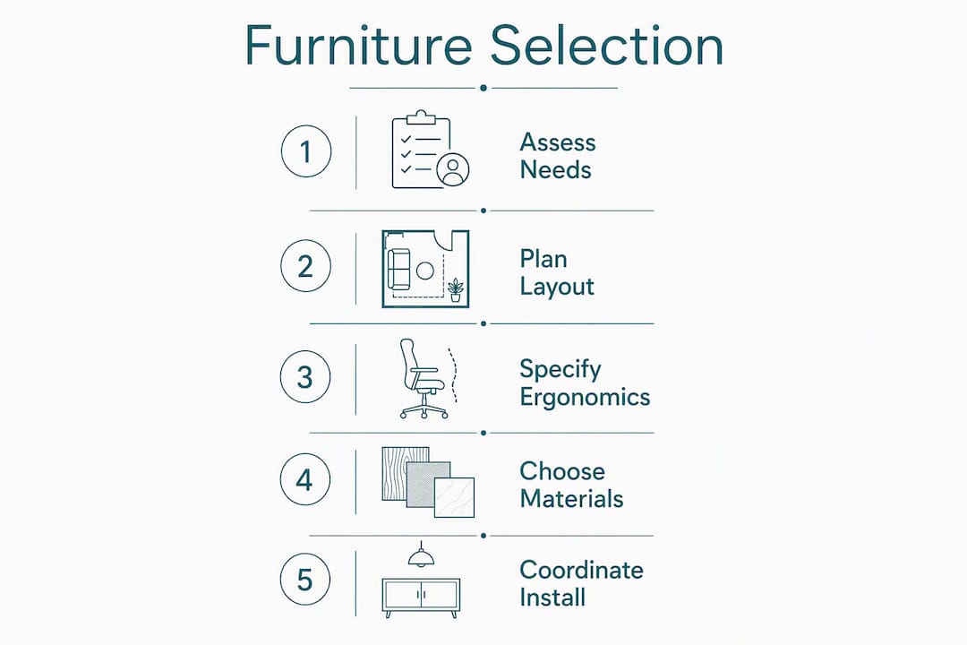 Infographic illustrating office furniture selection steps
