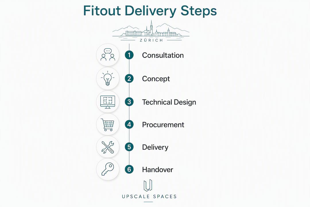 Infographic of multi-floor fitout six-step process