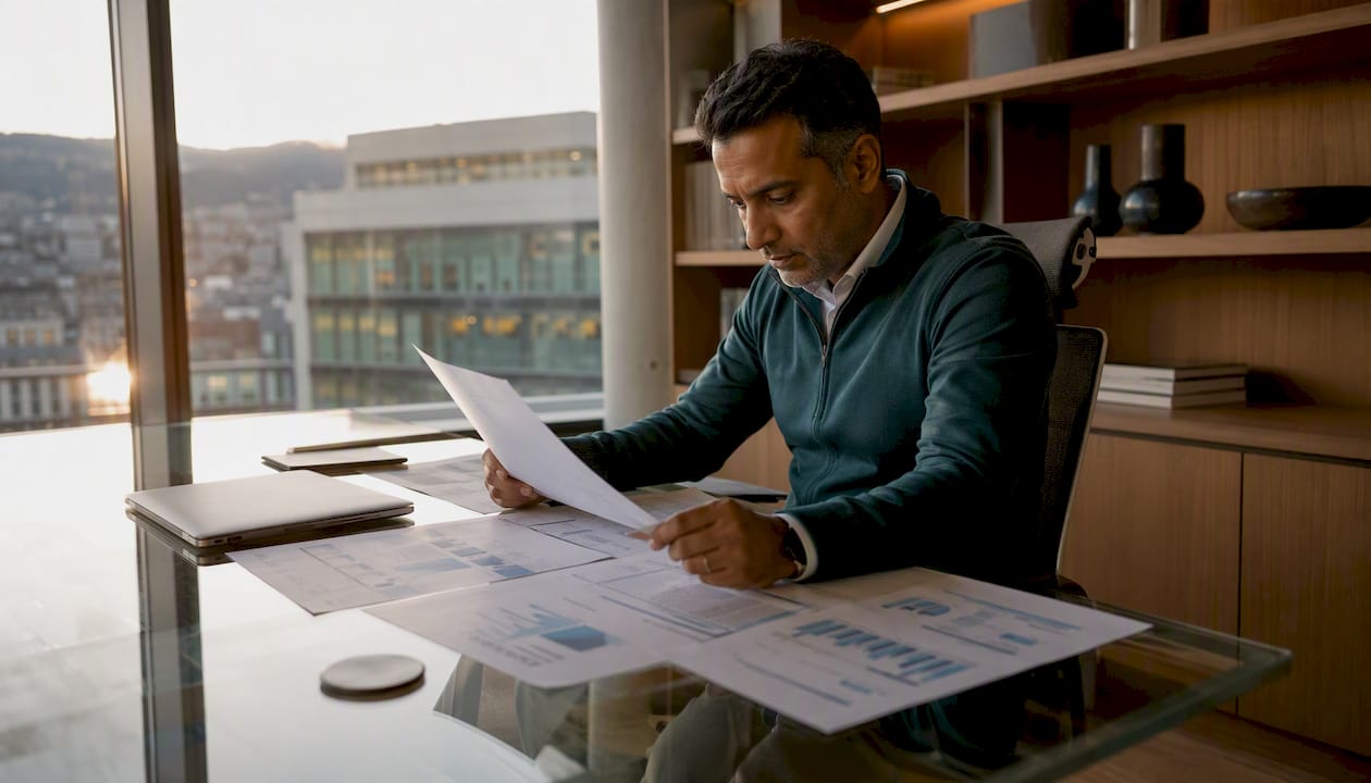Professional reviewing office desk utilisation data