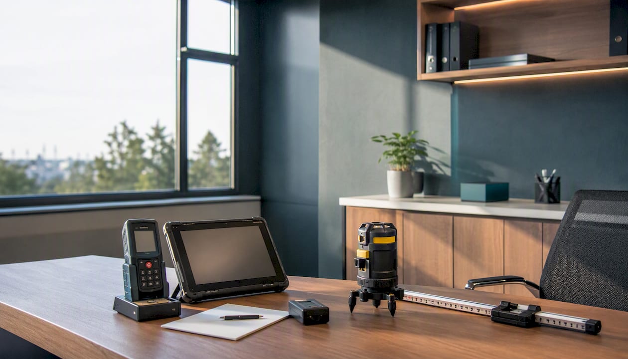 Technical measuring tools on office desk