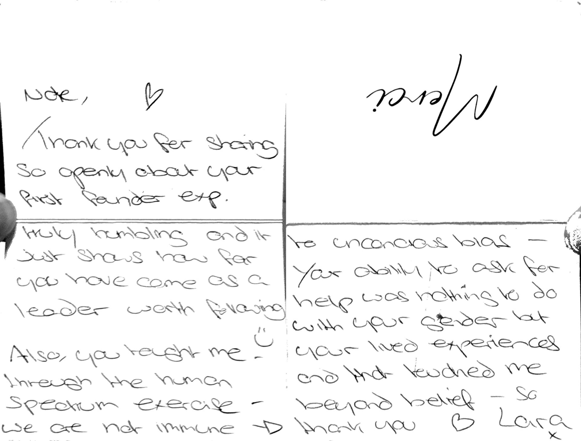 A handwritten note from Lara