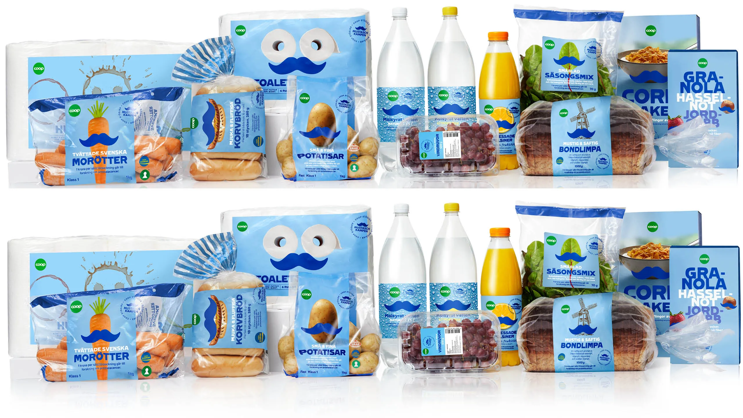 Coops blåa mustaschprodukter