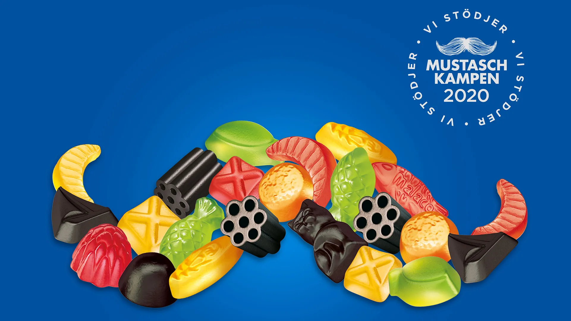 Godis från Malaco format som en mustasch