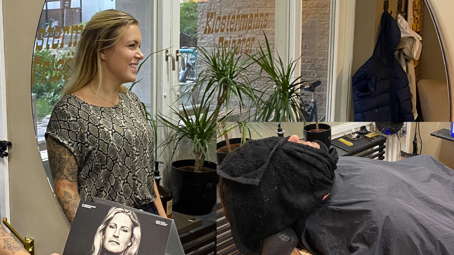 Barberare Nathalie Jäderqvist och Mustaschkampens kampanjledare Per-Anders Nygård hos Klostermanns Frisörer