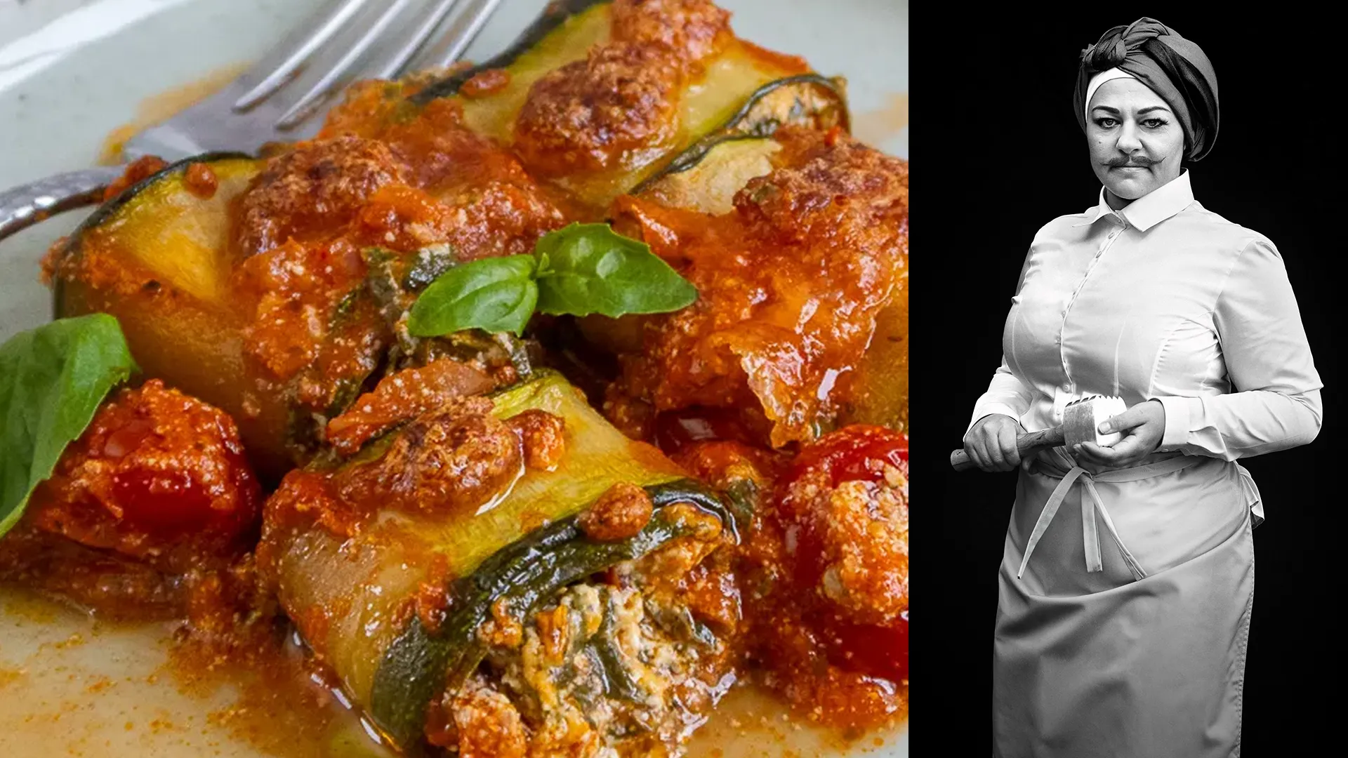 Bild på Zeina Mourtada och på hennes recept zucchinirullar med ost och spenat