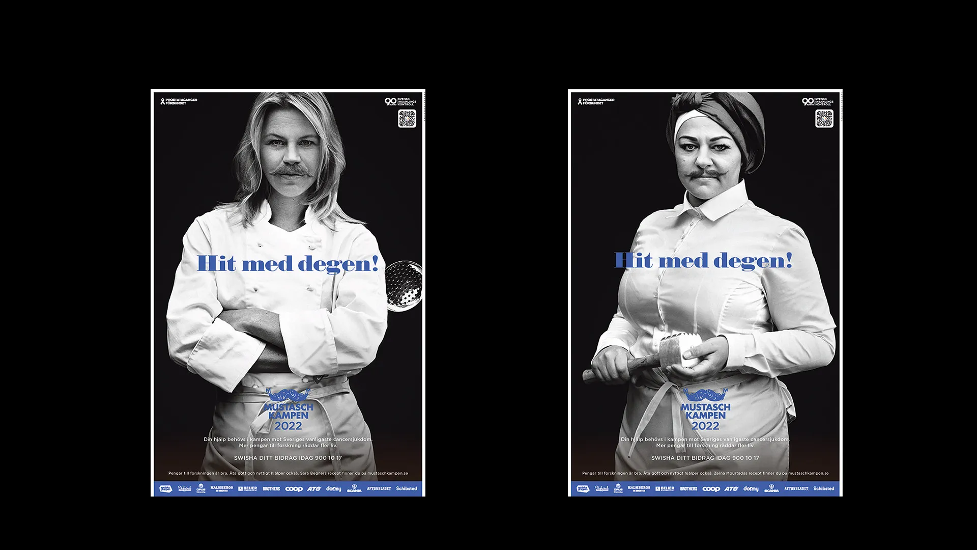 Två av Mustaschkampens helsidesannonser 2022.