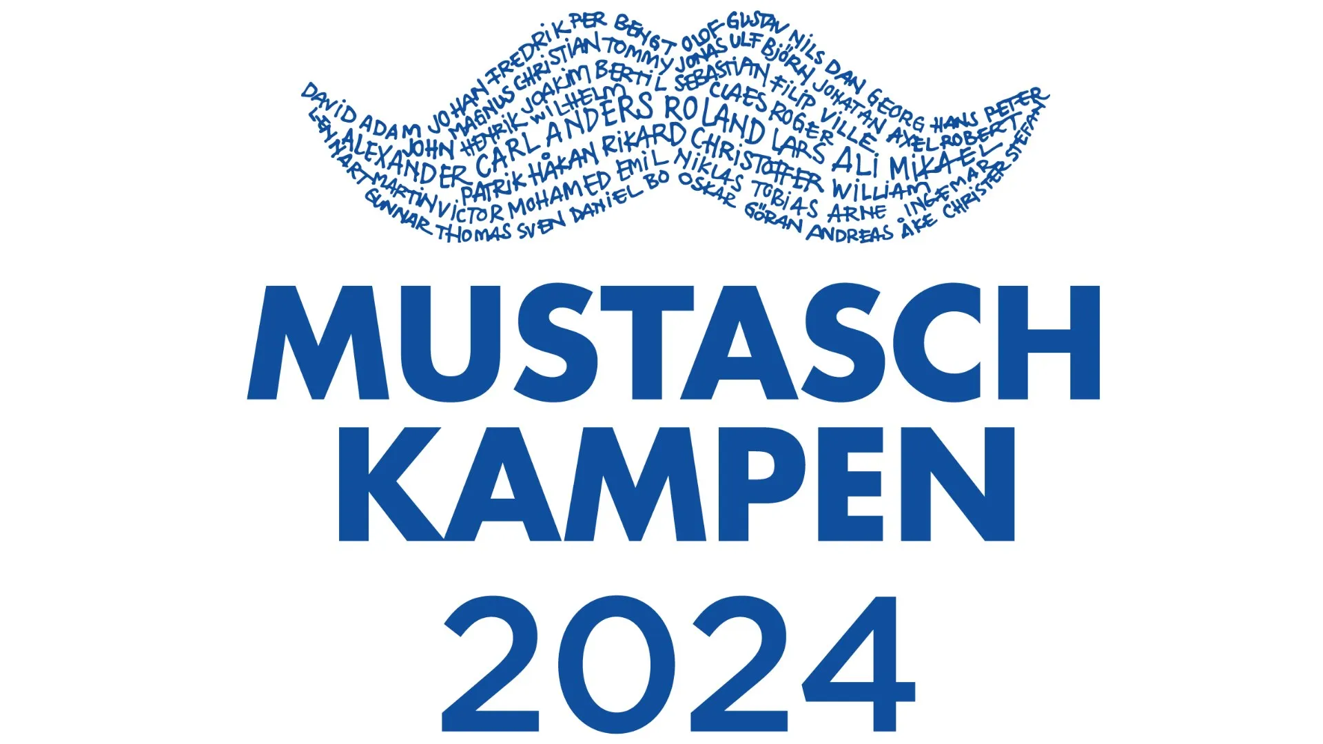 Årets logotyp av Mustaschkampen 2024; namn på män och närstående som drabbats av prostatacancer