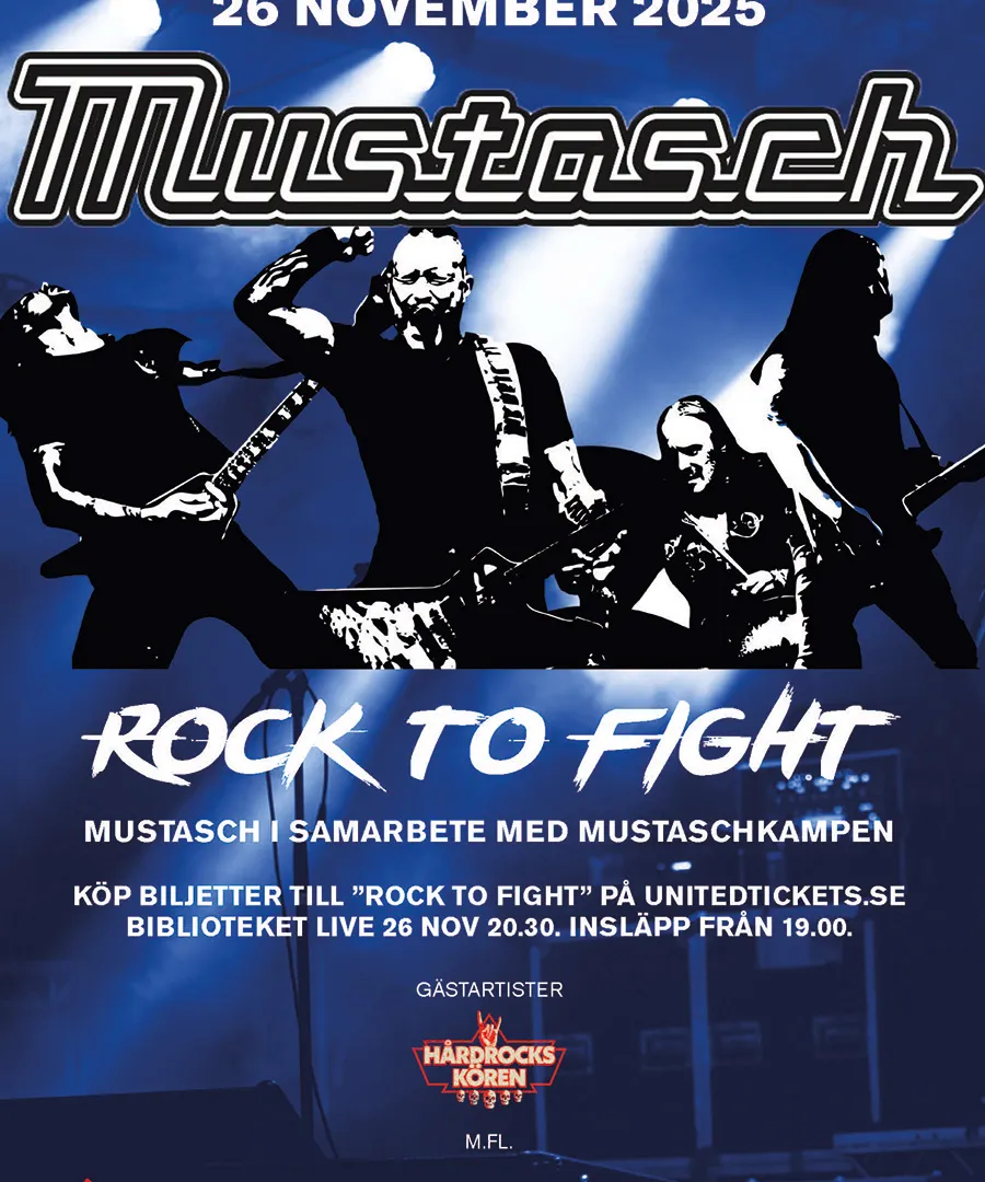 Affisch som marknadsför rockkonsert med Mustasch
