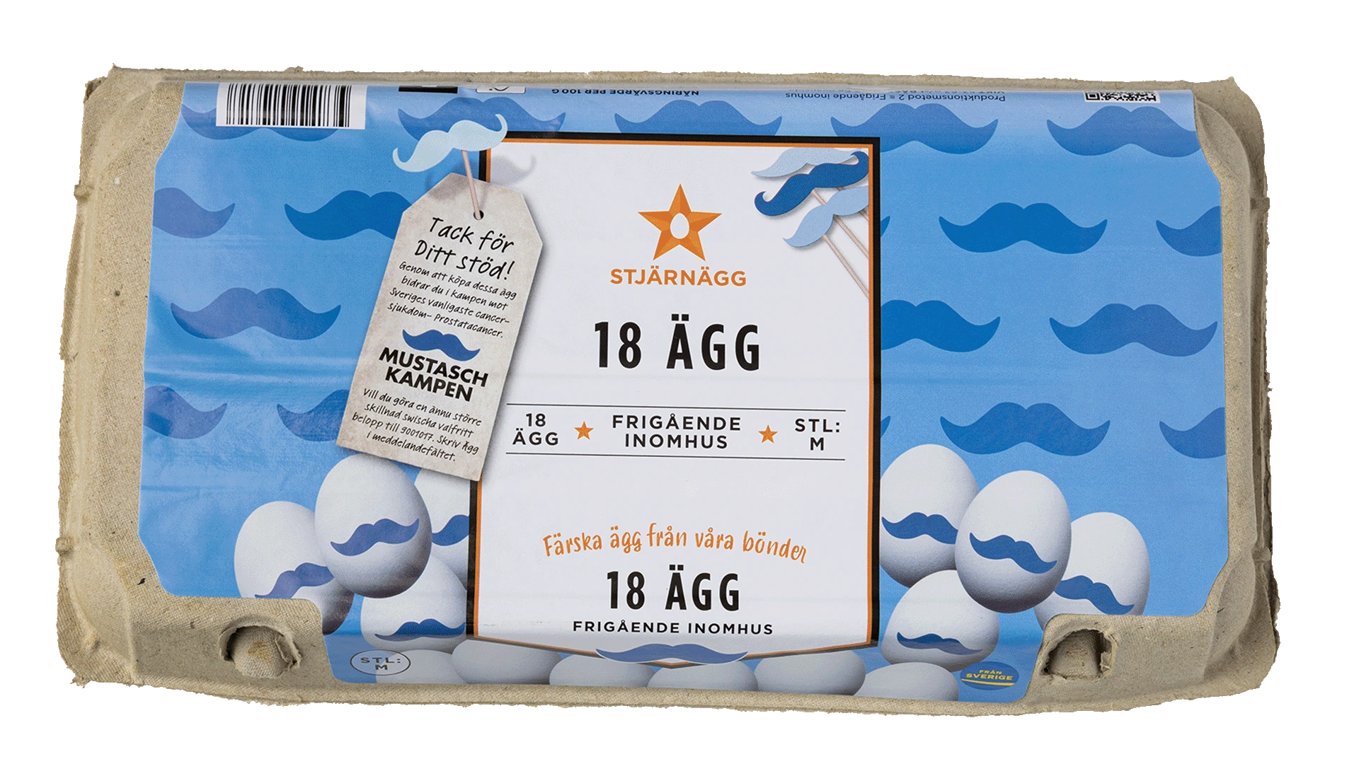 Äggförpackning från Stjärnägg med mustascher tryckta på kartongen