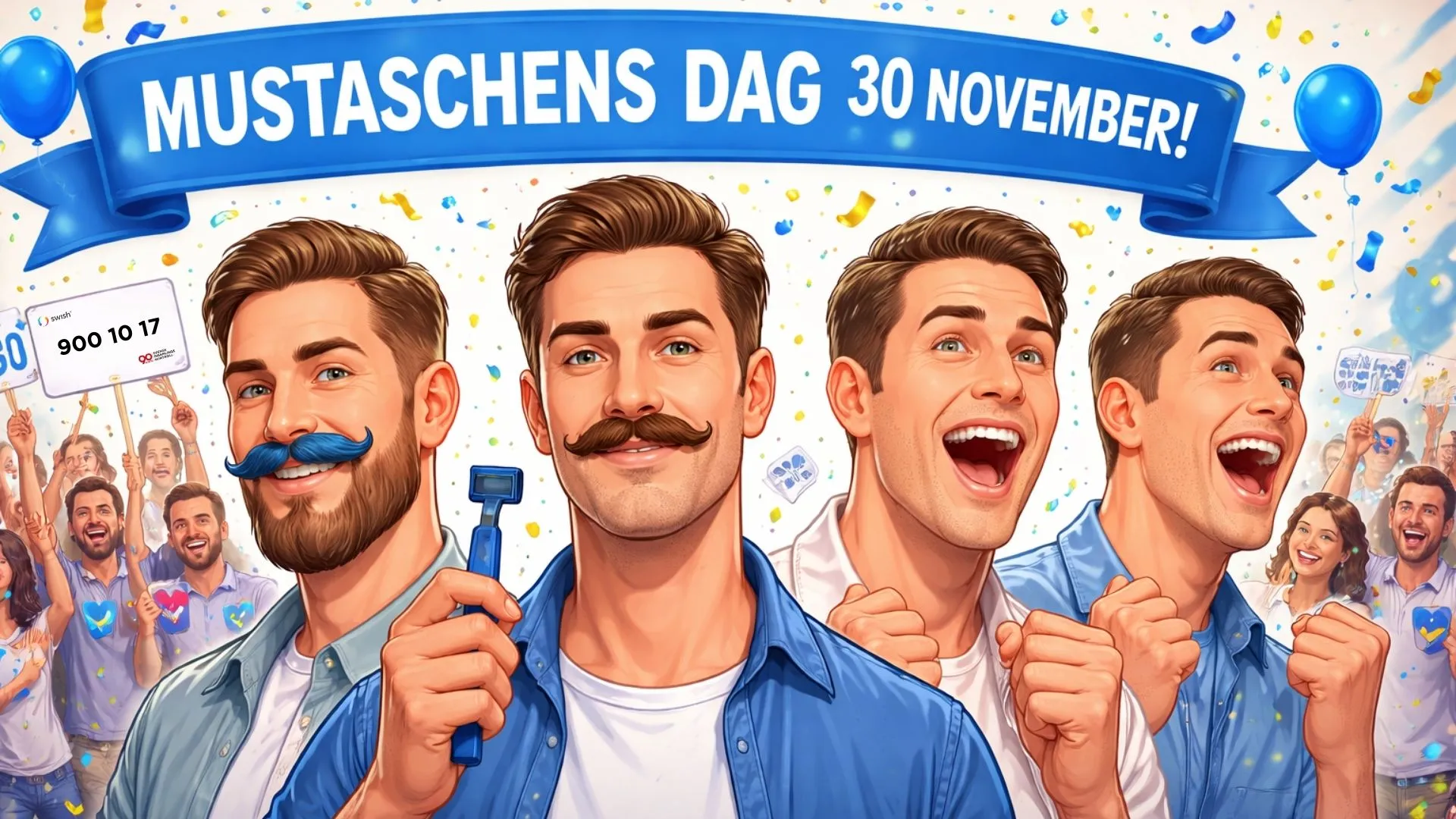 Glada män som firar Mustaschens dag