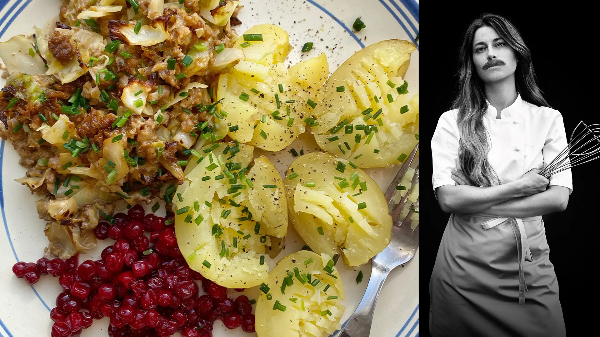 Bild på Siri Barje och på hennes recept Gräddig kålpudding med spetskål och rårörda lingon