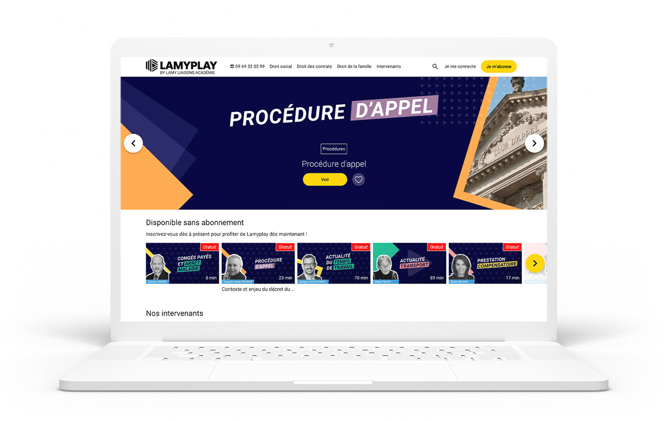 Lamyplay  platform: laptop homepage featuring the call process and content available without a subscription