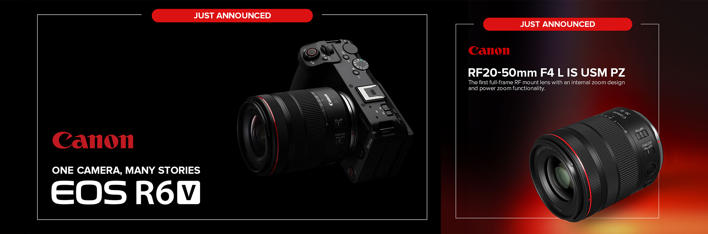 Canon EOS R6 V 7K mirrorless camera body & RF20-50mm F4L IS USM PZ power zoom lens