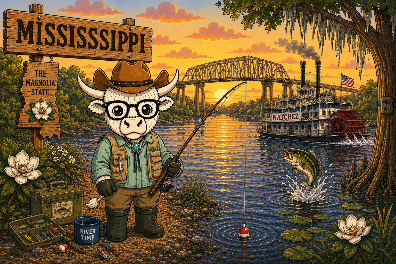 Benji fishing in Mississippi