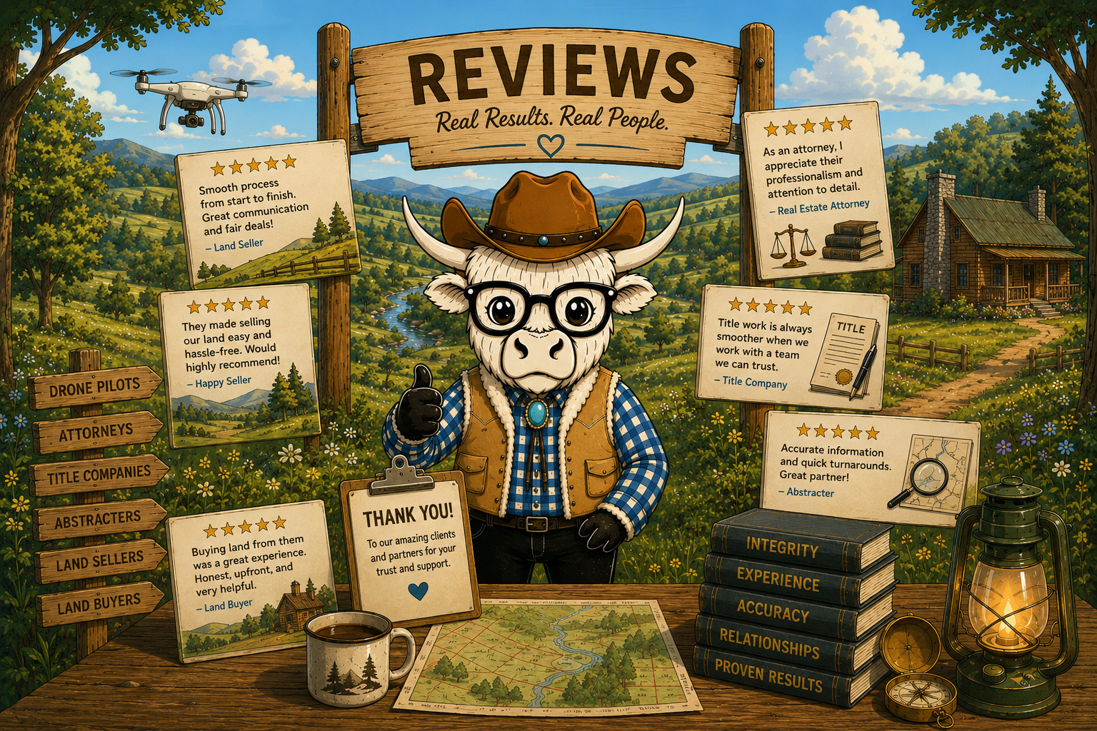 Benji, the Highland cow and brand ambassador of Debrosland, reading customer reviews
