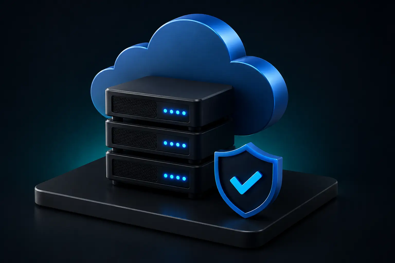 Secure cloud hosting illustration showing managed website hosting, server infrastructure, backups and website security by Dzign Media.