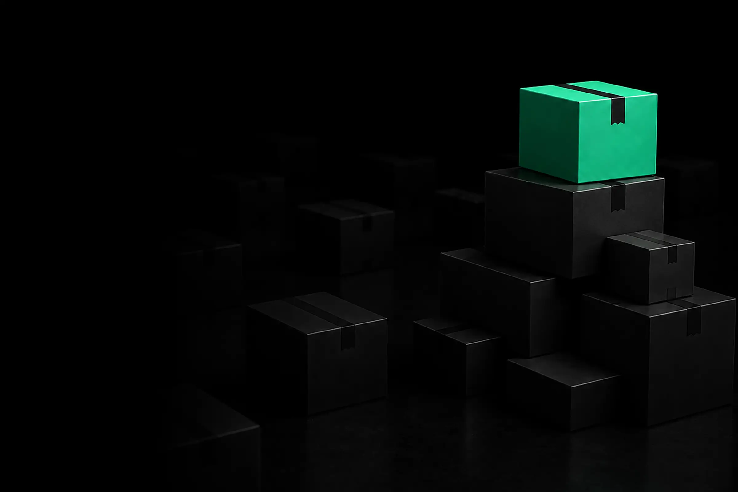 Stacked boxes with a green box sat on top signifying how Dzign Media helps your company stand out. Contact us today to start your journey.