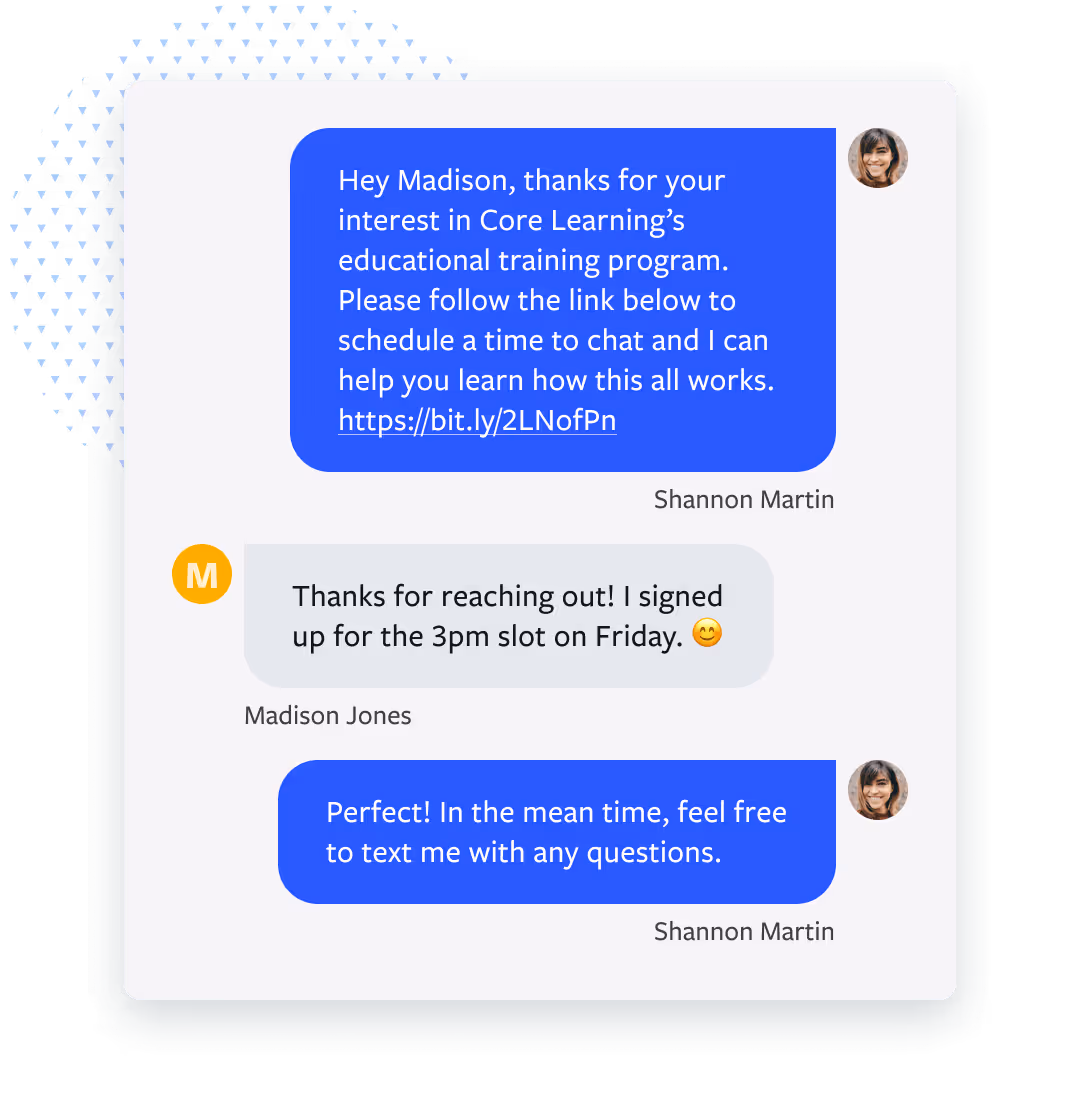 Conversation between agent and customer coordinating a meeting time