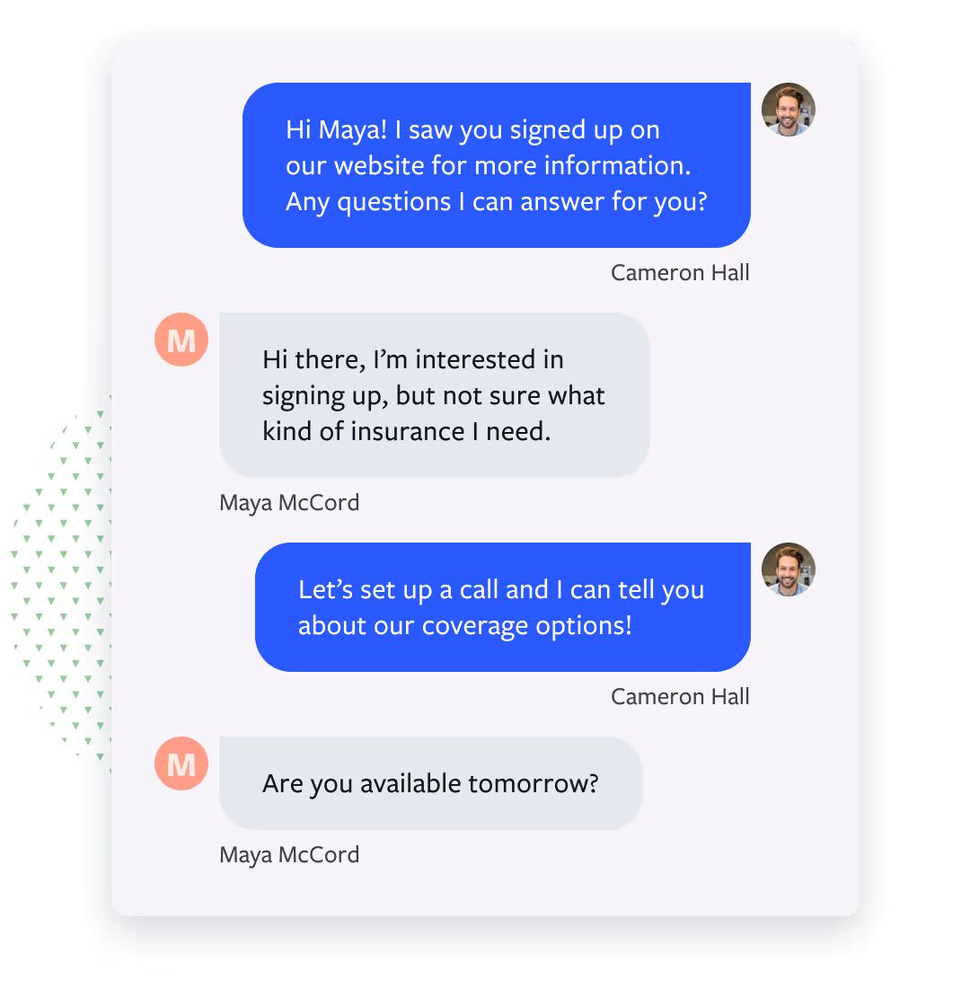 Conversation between salesperson and customer clarifying insurance plan questions