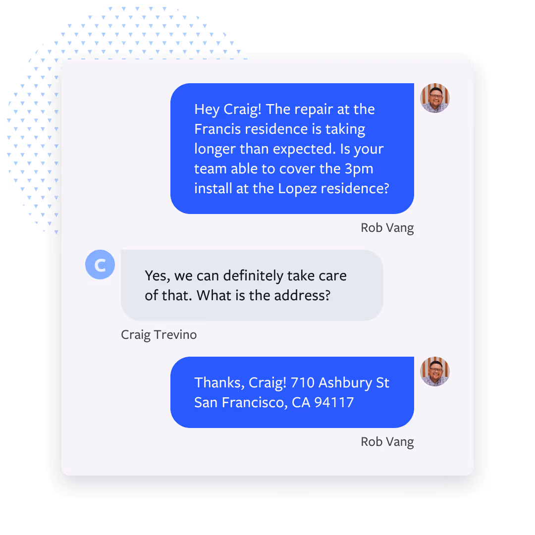 Conversation between dispatch agent and field worker coordinating a repair