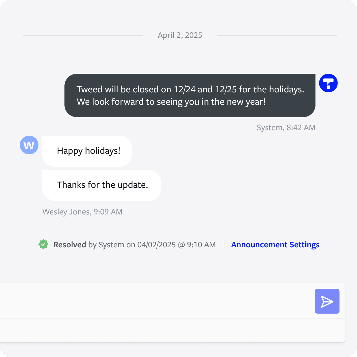 Announcements interface for sending personalized mass texts to multiple contacts