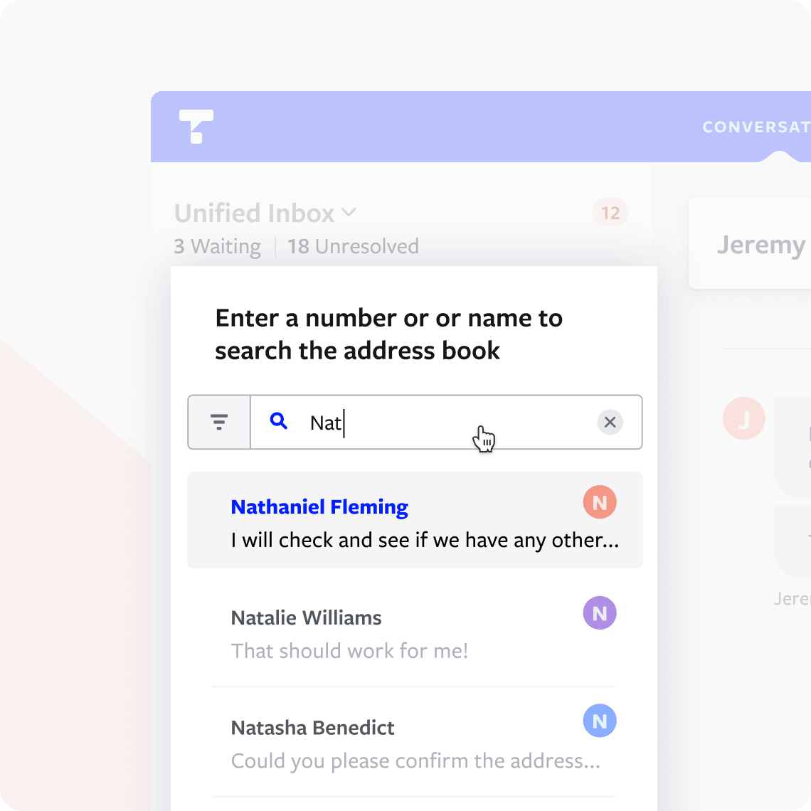 Messaging interface with options to start new conversations and view active threads