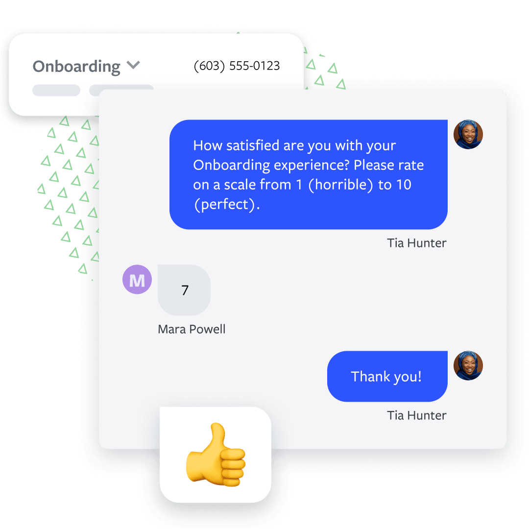 CSAT survey conversation asking customer to rate their Onboarding experience