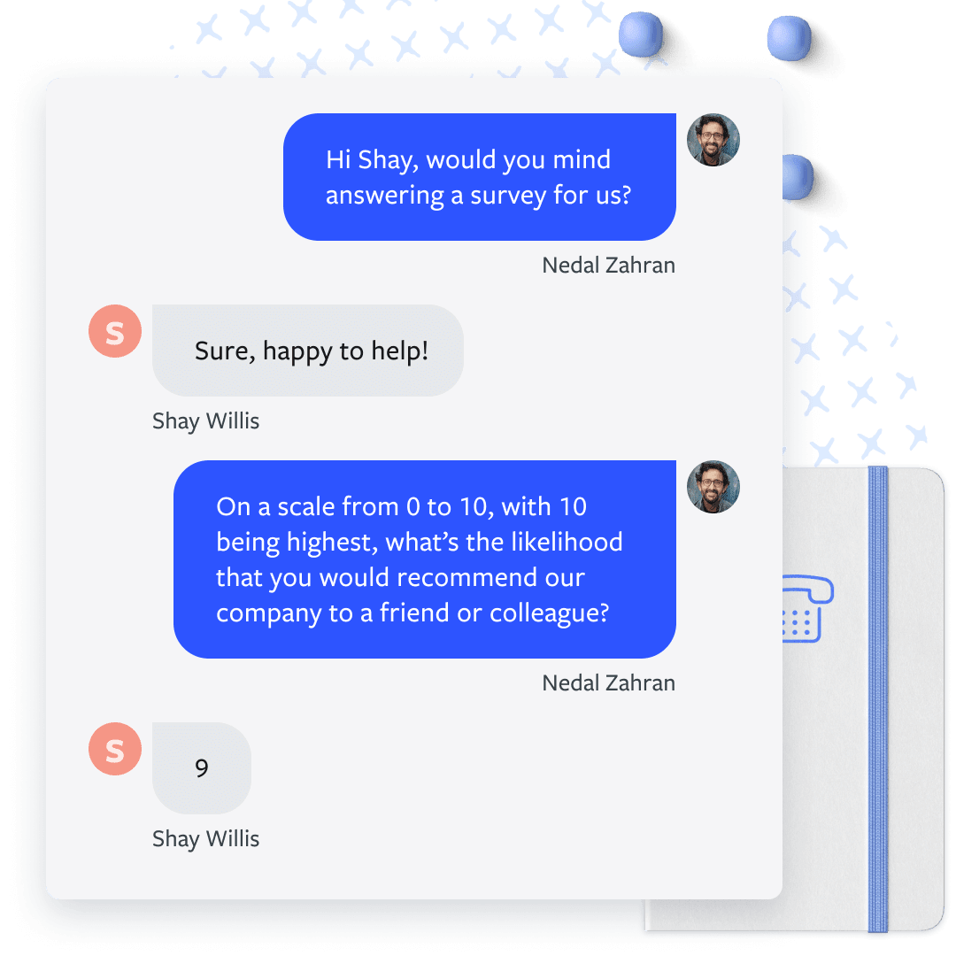 NPS survey conversation prompting customer to rate likelihood to recommend