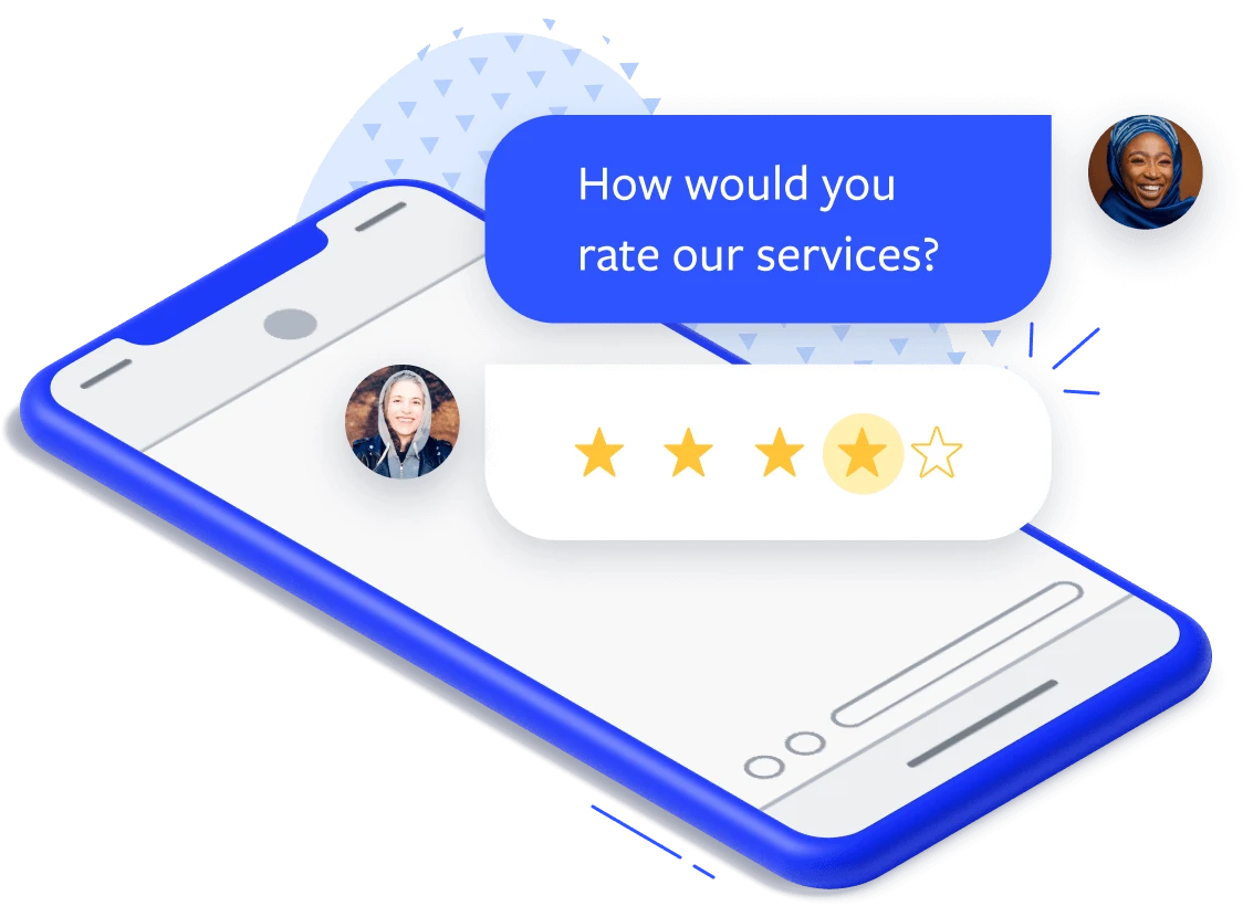 Phone displaying a survey conversation in a messaging app interface