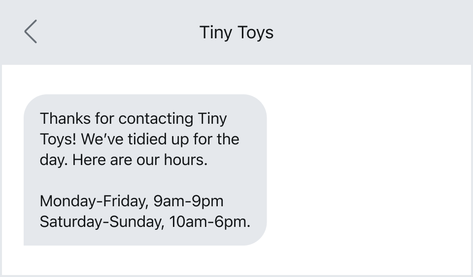 An after-hours text message example for customers