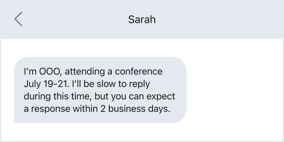 An example of an out-of-office text for a conference