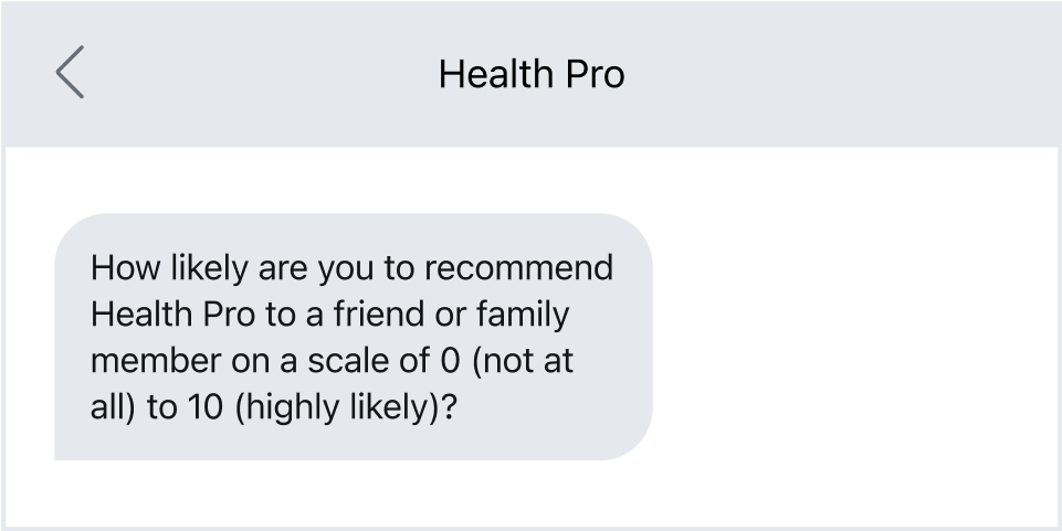 A feedback request text sent from A2P platform.