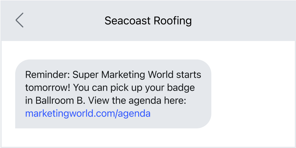 An event text message sent via an A2P platform