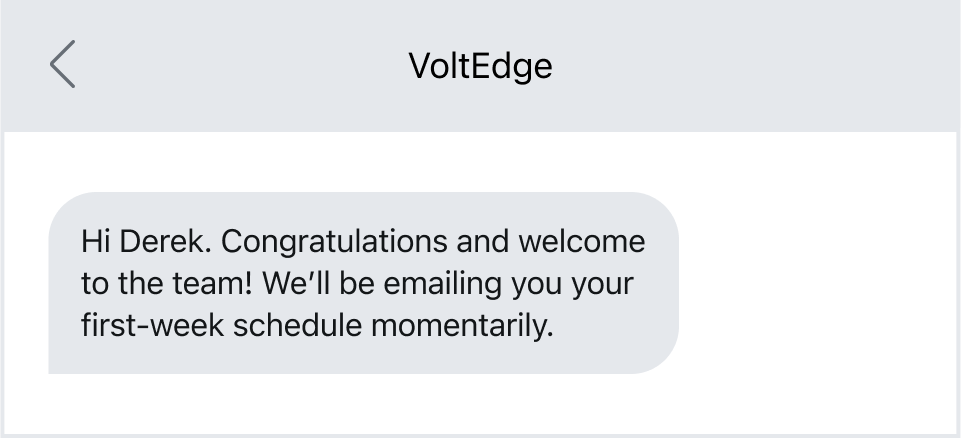 A welcome message to a new hire