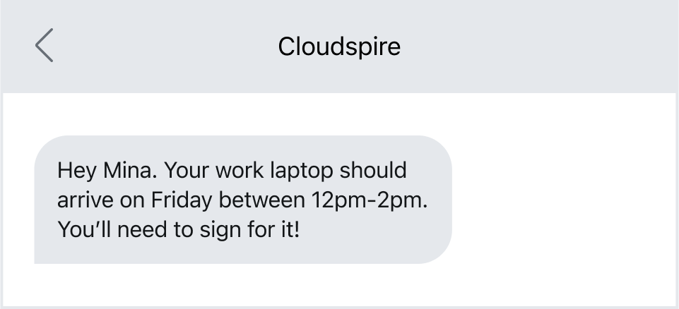 Using a text message to communicate with new employees.