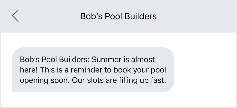 A service reminder text message example