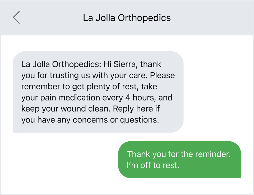 Follow up care two-way text example.