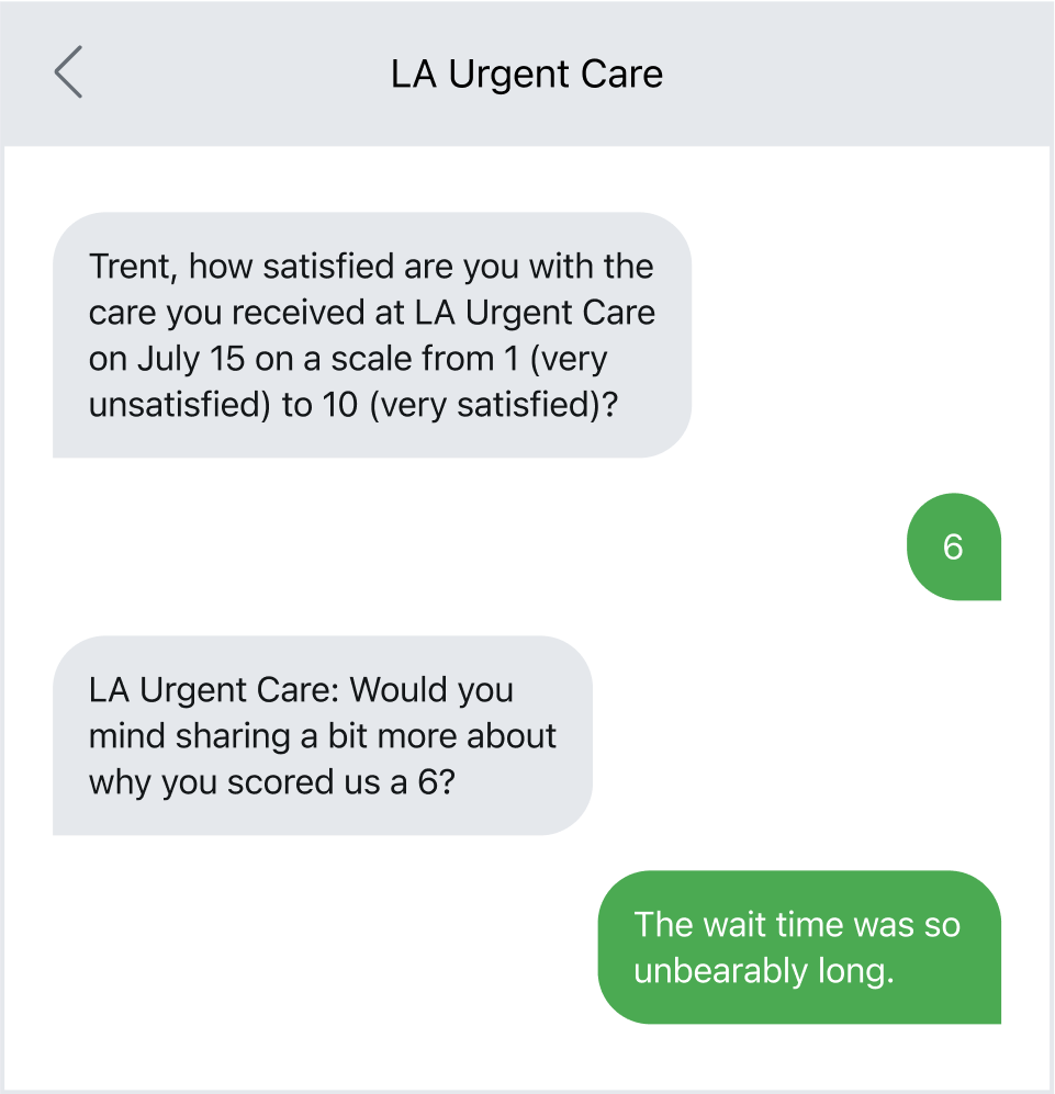 Patient satisfaction survey two-way text example