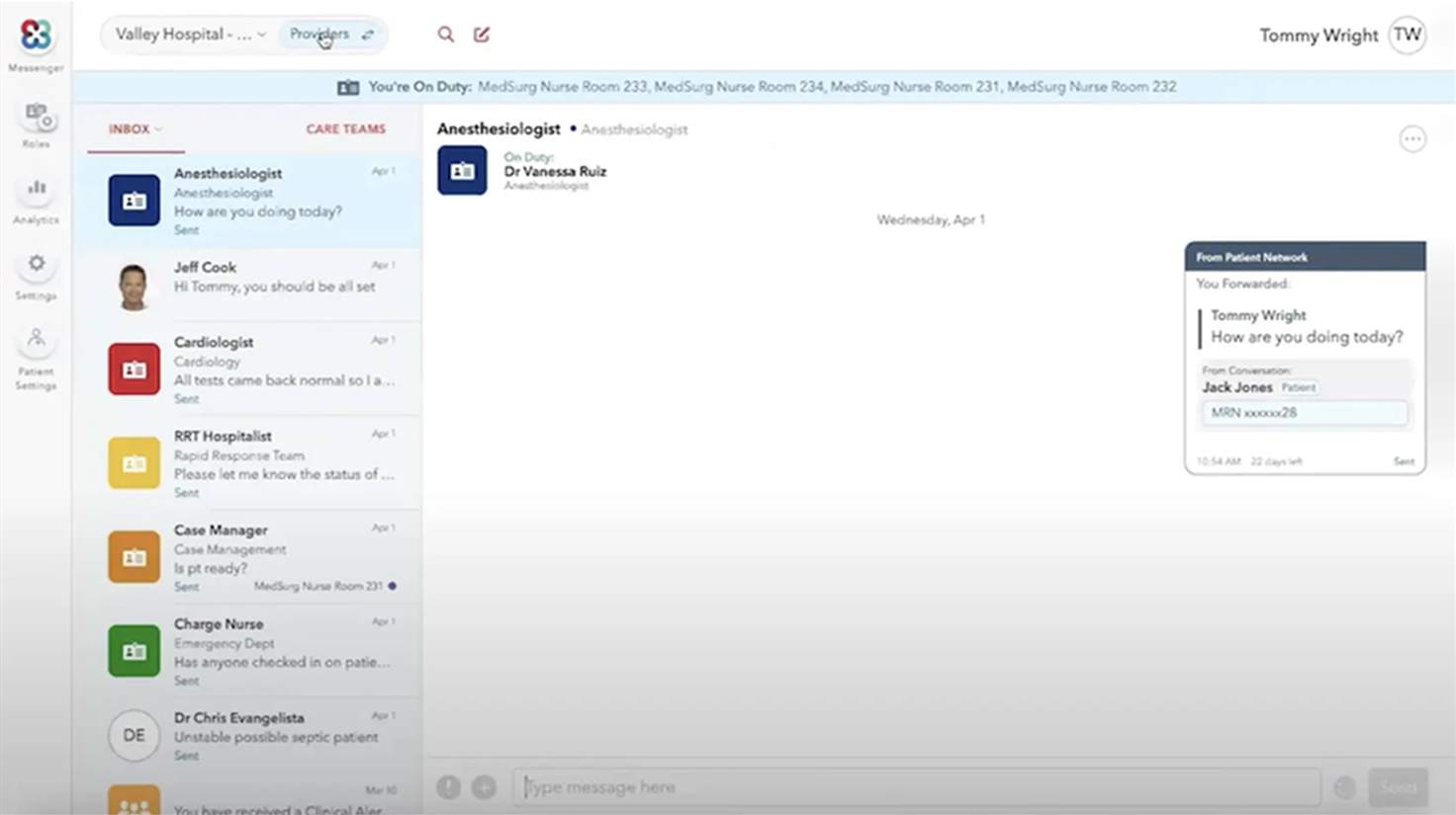 A look at the TigerConnect SMS Inbox