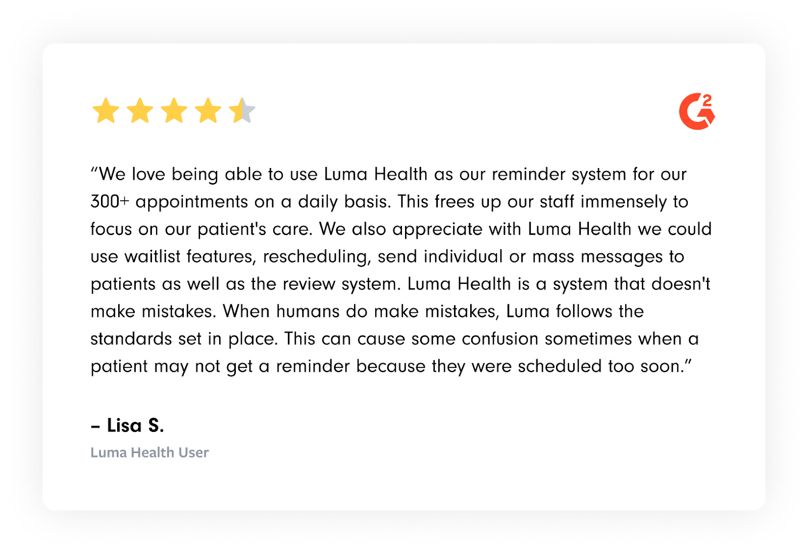 A Luma Health G2 review.‍