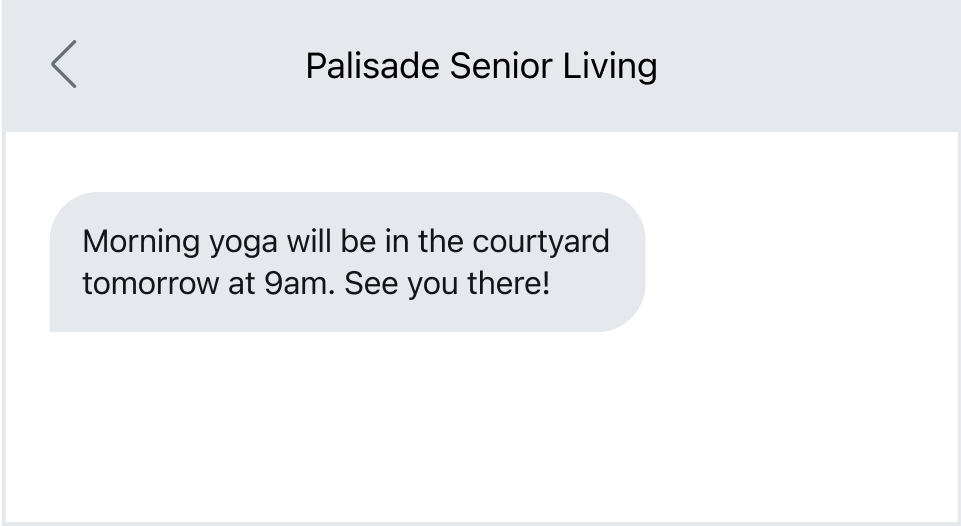 A senior living community update text message.